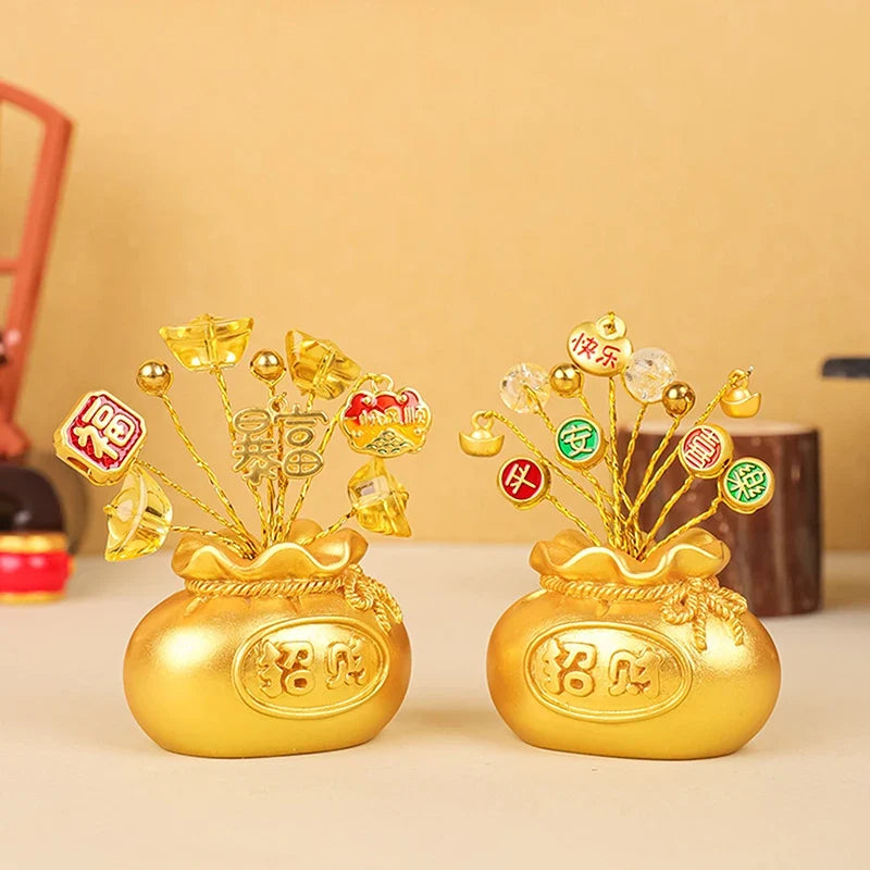 Feng Shui Money Tree Fortune God Miniature Resin Statue Decorative Figurine Qme