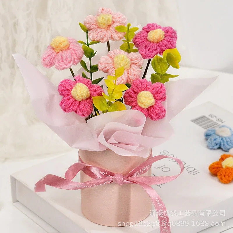Handmade Crochet Tulip Bouquet – Knitted Artificial Flowers Artificial Flower Bouquet Qme Pink-1pc