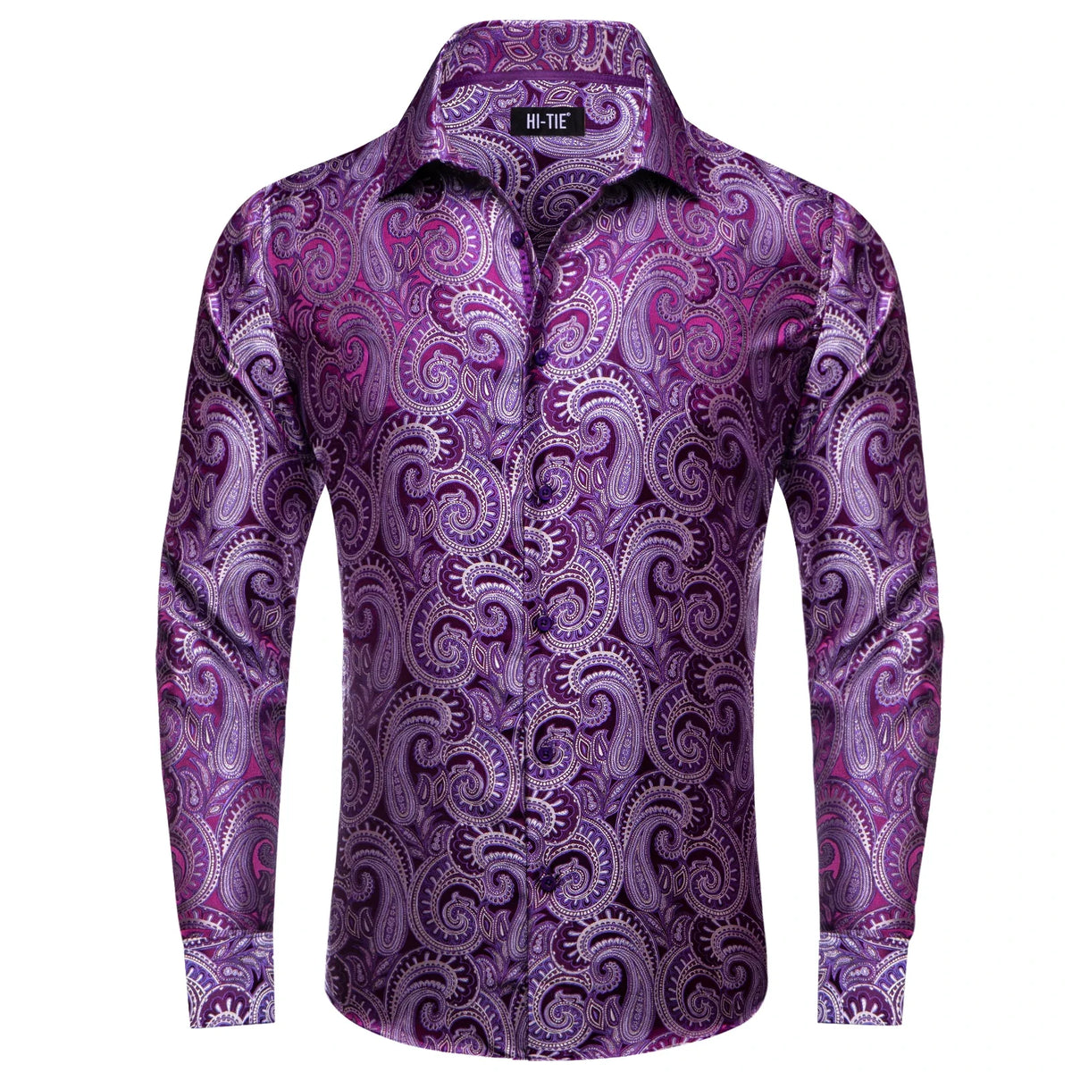 Men's Luxury Paisley Jacquard Shirt | Purple Mixed Pattern Men's Dress Shirt Qme CY-1079 XXXL