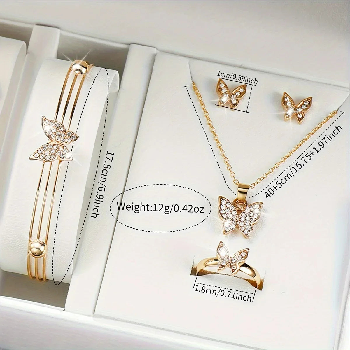 6-Piece Women's Heart Analog Watch & Butterfly Jewelry Set Fashion Watch Set Qme