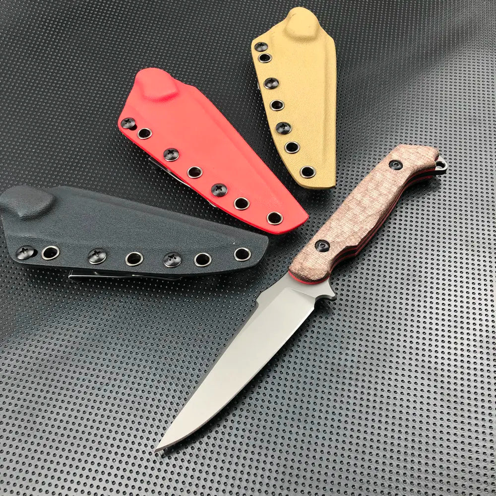 TRSKT D2 Fixed Blade Hunting Knife – Flax/G10 Handle, Kydex Sheath Fixed Blade Knife Qst