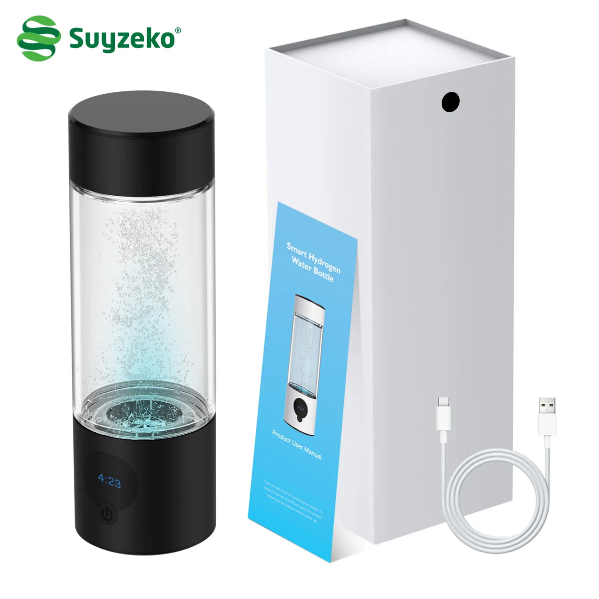 Suyzeko Hydrogen Water Bottle Generator 6000ppb + Nasal Cannula Hydrogen Water Ionizer Qst