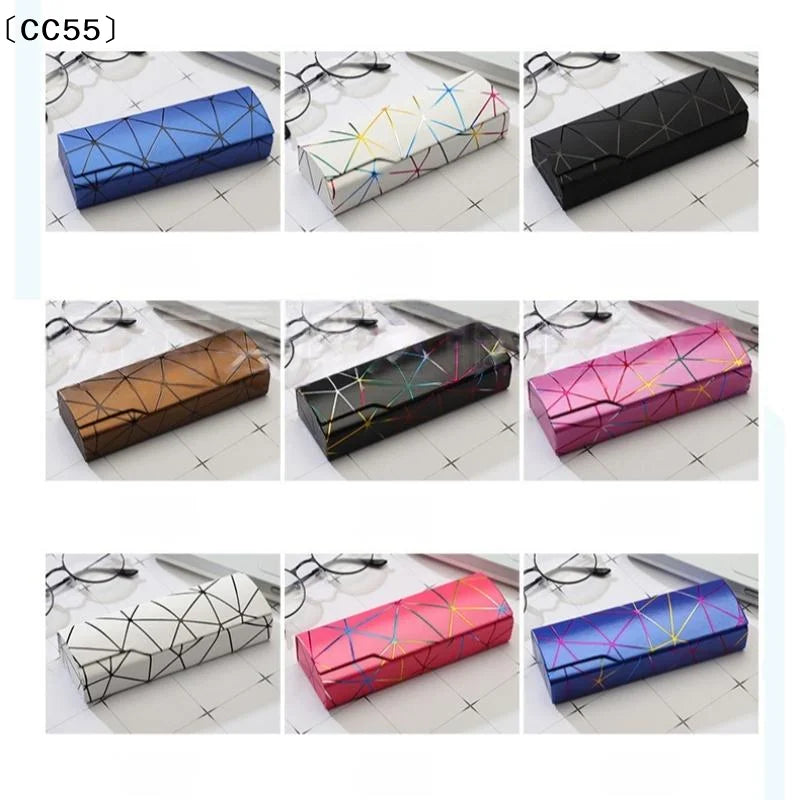 Geometric Hard Eyeglasses Case – PU Leather Spectacle Box Eyeglasses Case Qst