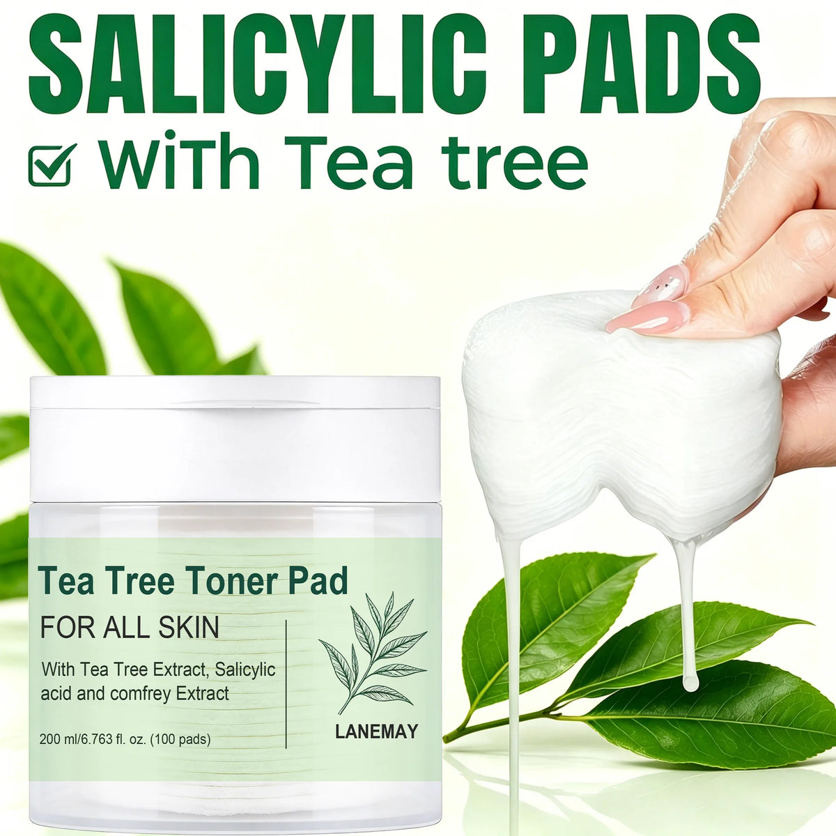Tea Tree BHA Salicylic Acid Toner Pads – Dual-Sided Exfoliator Exfoliating Toner Pads Qst