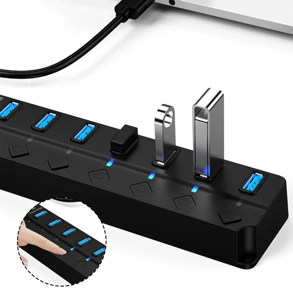 USB 3.0 7-Port Hub Multi Splitter Long Cable for PC & Laptop USB Hub Qme