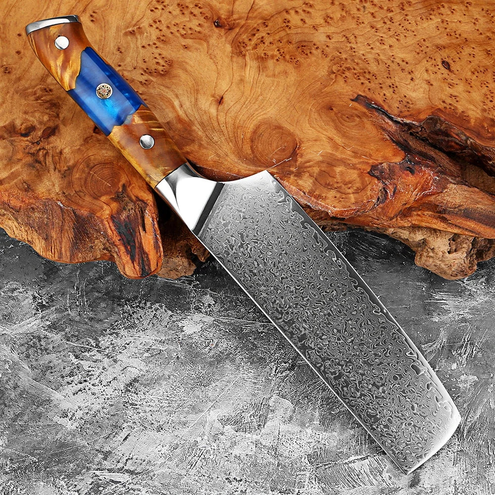 7" Nakiri Knife – Japanese Damascus Steel & Wood Handle Nakiri Chef Knife Qst