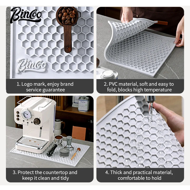 Bincoo 45x30cm Coffee Bar Mat – Non-Slip Tamping & Drain Mat Coffee Bar Mat Qst