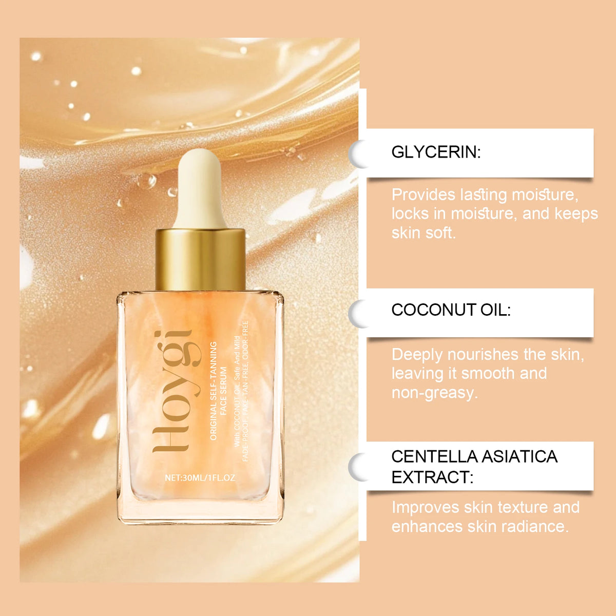 Hoygi Self-Tanning Face Serum – Streak-Free Natural Glow Self-Tanning Serum Qst