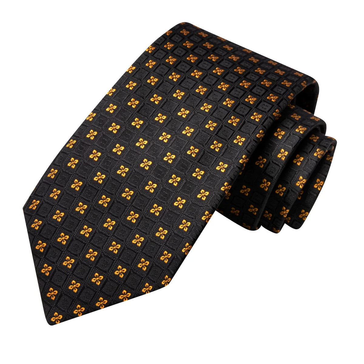 Hi-Tie 100% Silk Black Gold Jacquard Wedding Necktie Set Silk Necktie Set Qme