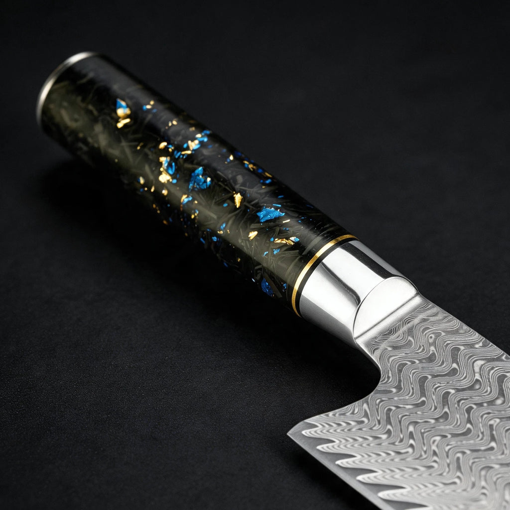 XITUO 7" Damascus Steel Santoku Knife – Carbon Fiber Handle Santoku Kitchen Knife Qst