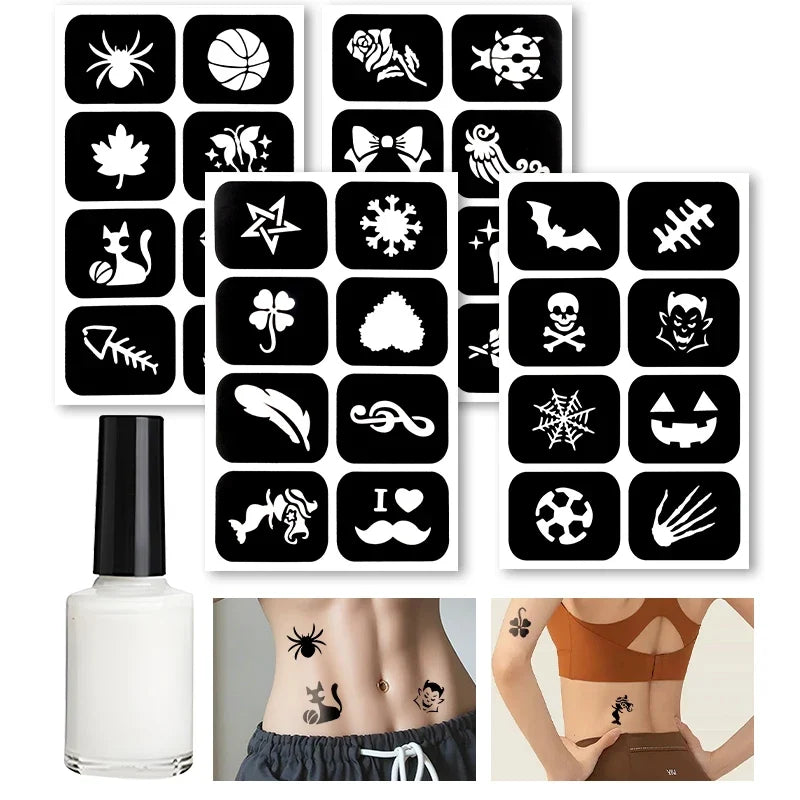 Reusable Temporary Tattoo Kit – Body Glue, Stencils & Glitter Body Art Kit Qme 5pcs
