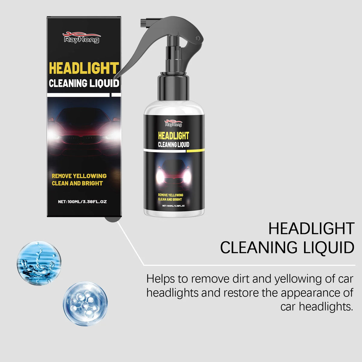 Rayhong Car Headlight Cleaner & Polish 100ml – Brightening Agent Headlight Cleaner Qst