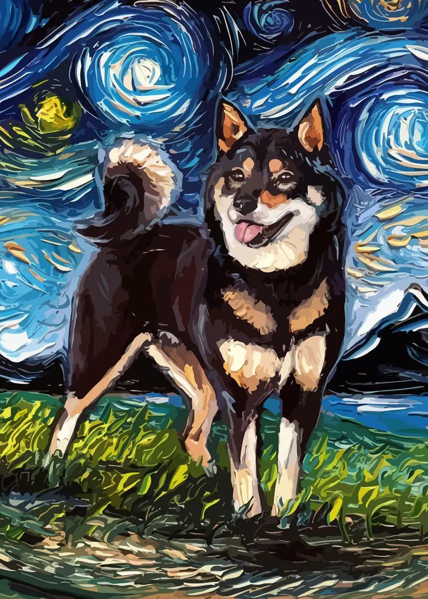 Van Gogh Starry Night Dog Canvas Print | German Shepherd Wall Art