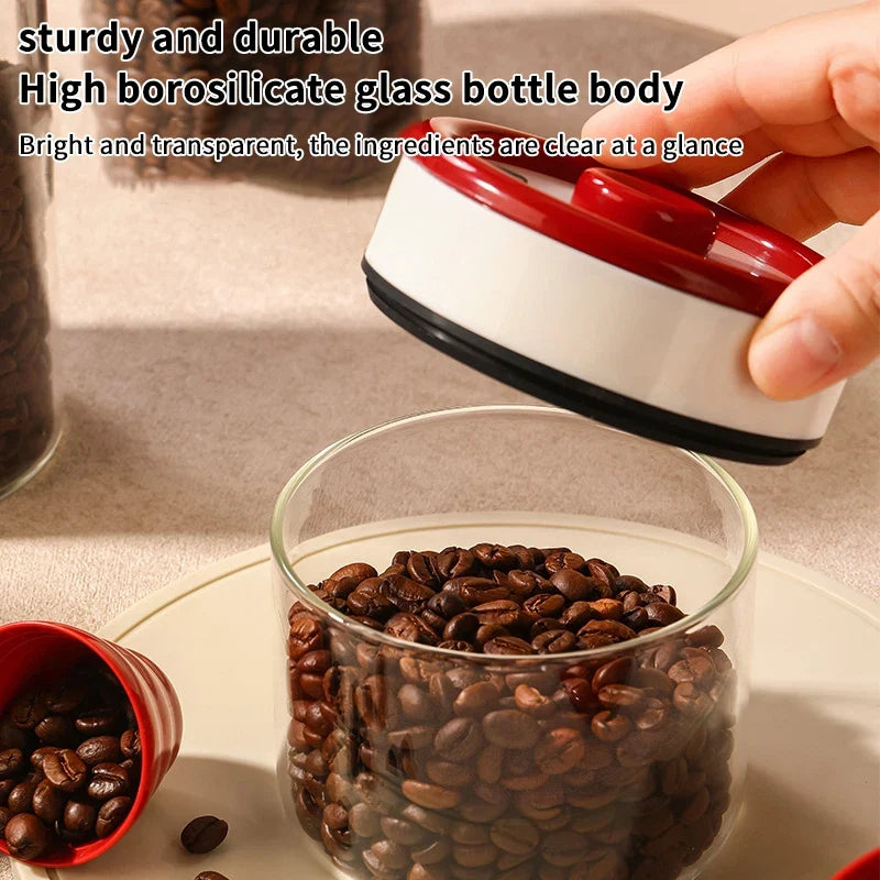 Vacuum Sealed Glass Jar for Coffee Beans & Pantry Storage Glass Storage Jar Qme