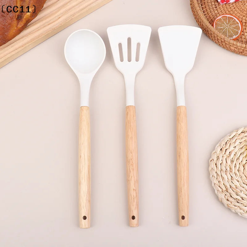 Wooden Handle Silicone Spatula & Soup Ladle | Heat Safe Silicone Spatula Ladle Qme