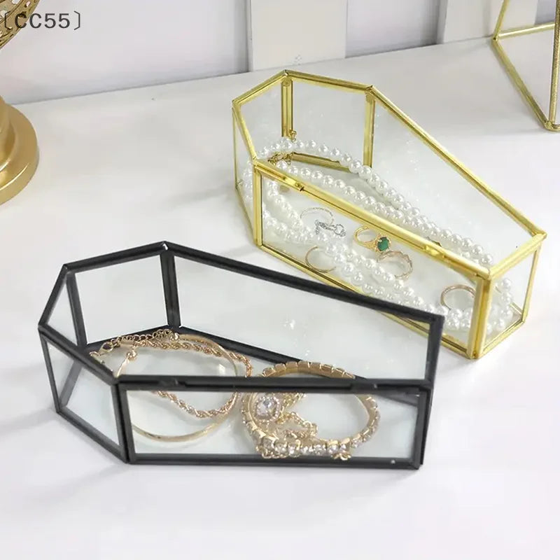 Gothic Coffin Glass Jewelry Box – Vintage Keepsake Display Decorative Keepsake Box Qst