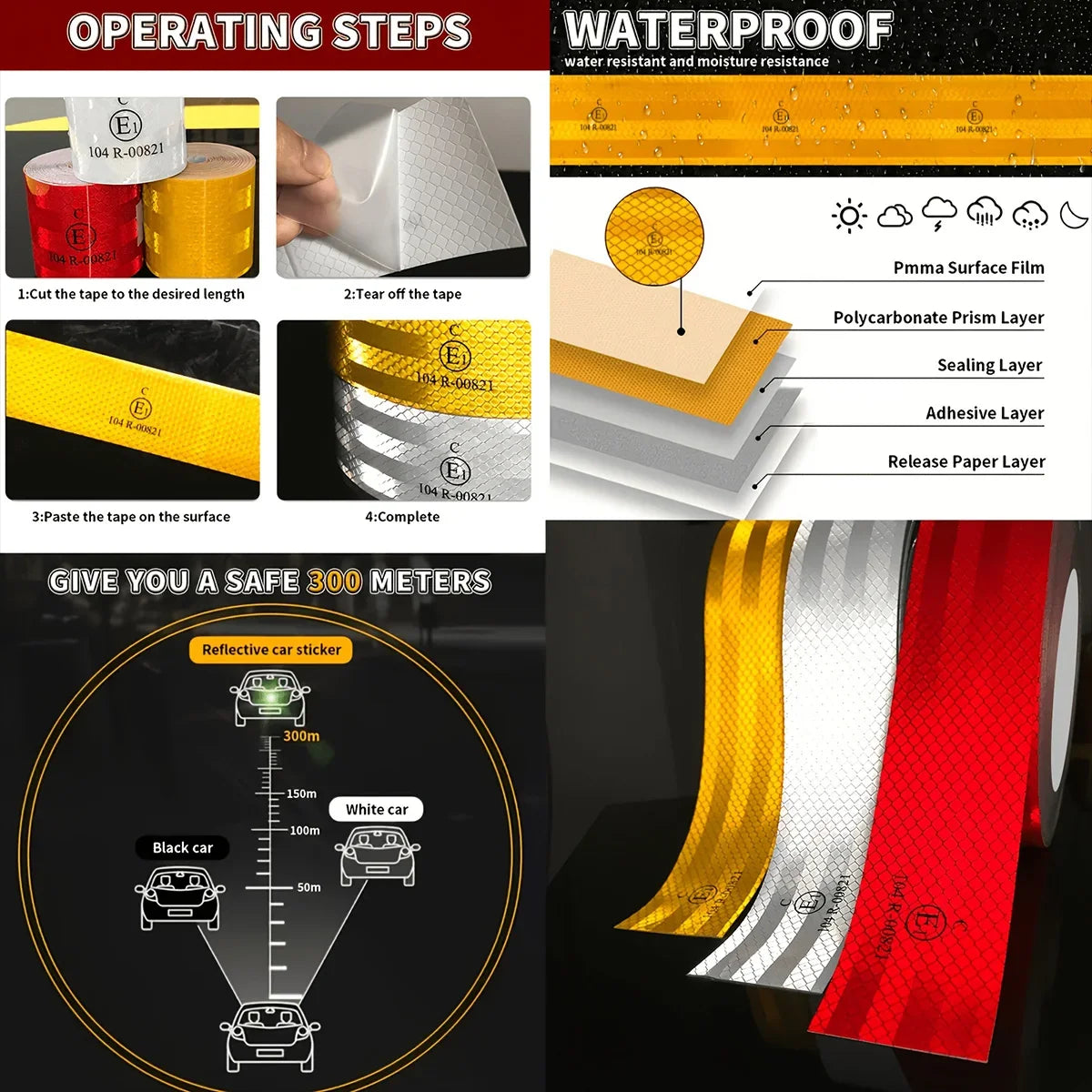 Waterproof Reflective Safety Tape – High-Visibility Warning Sheet Reflective Safety Tape Qme