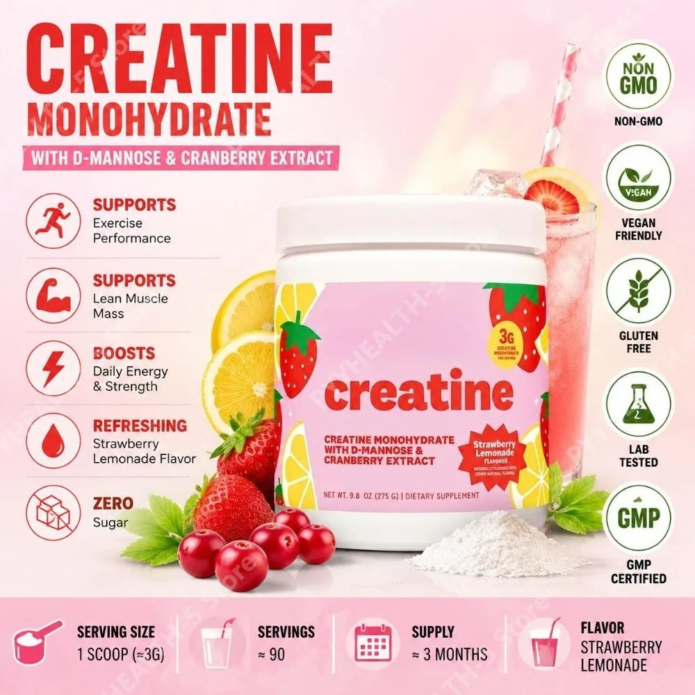 Creatine Monohydrate Powder Strawberry Lemonade – 50 Servings Creatine Supplement Qst