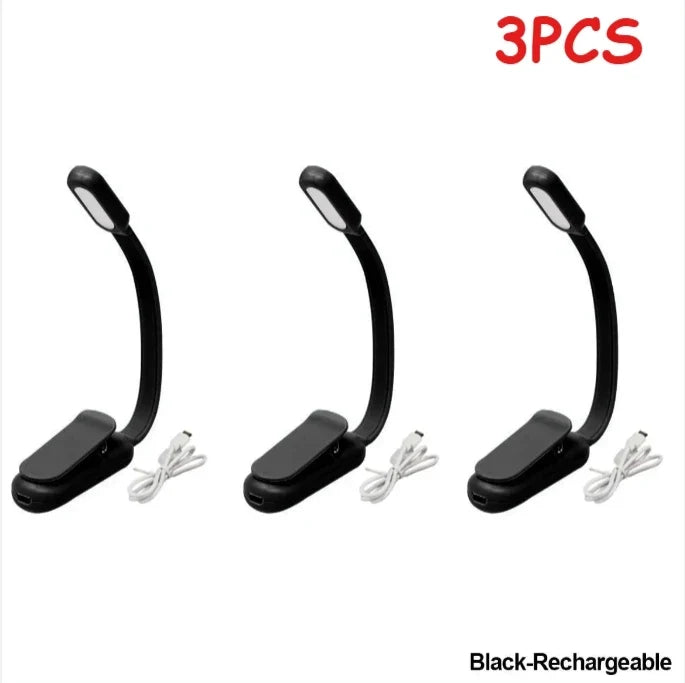 USB Rechargeable Clip-On LED Reading Light | 3 Color Modes Clip-On Book Light Qme Black Charge 3PCS