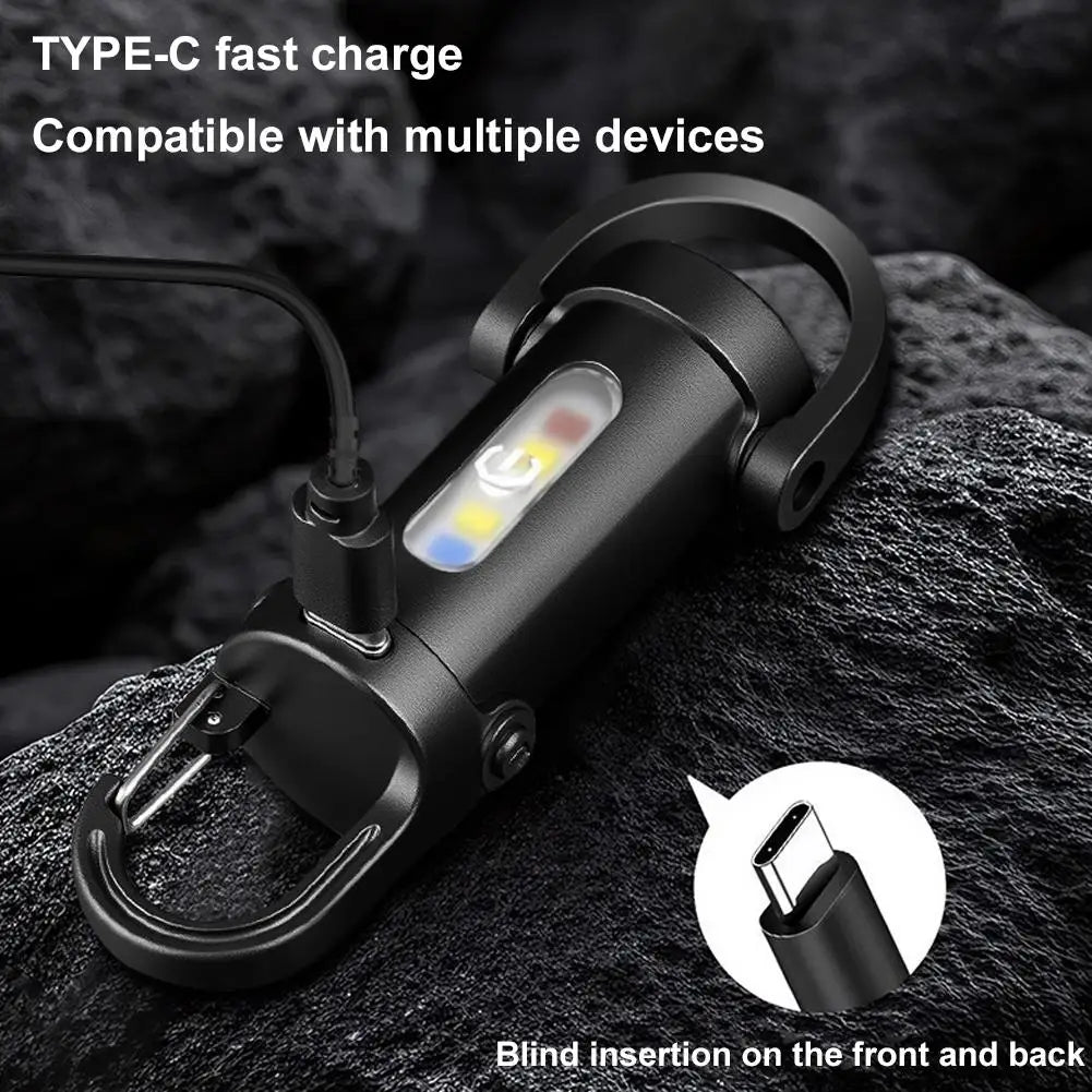 Mini COB LED Keychain Flashlight USB-C Rechargeable, 7 Modes LED Keychain Flashlight Qme