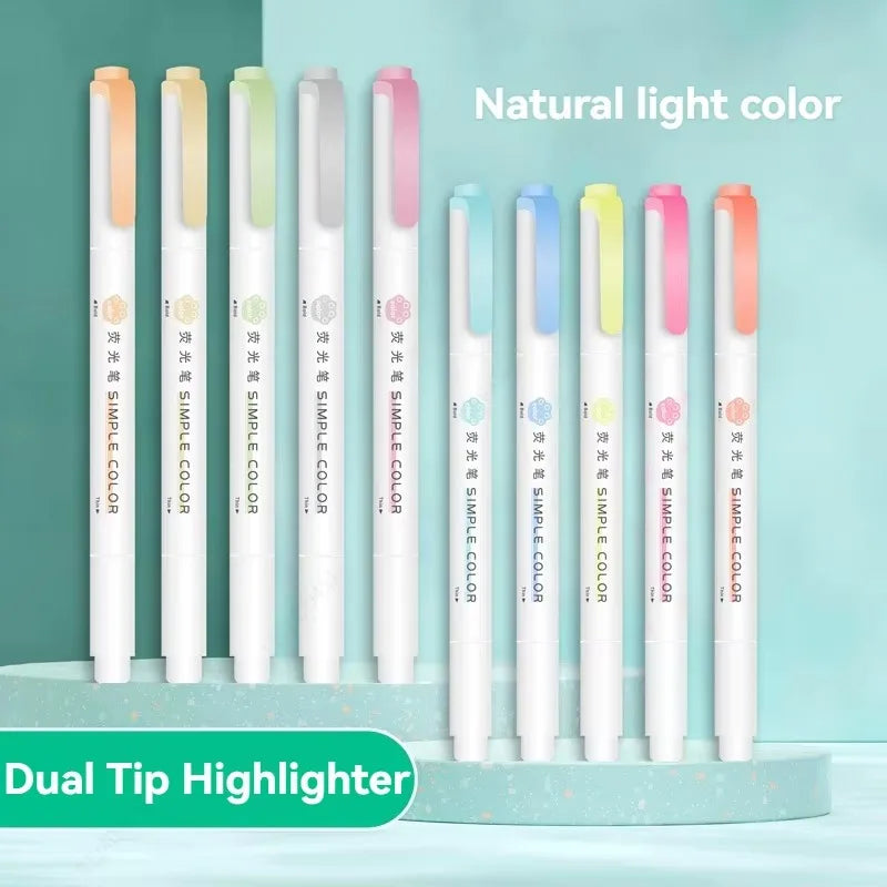 Pastel Double Tip Highlighters Set 8pc – Quick Dry No Bleed Highlighter Set Qme