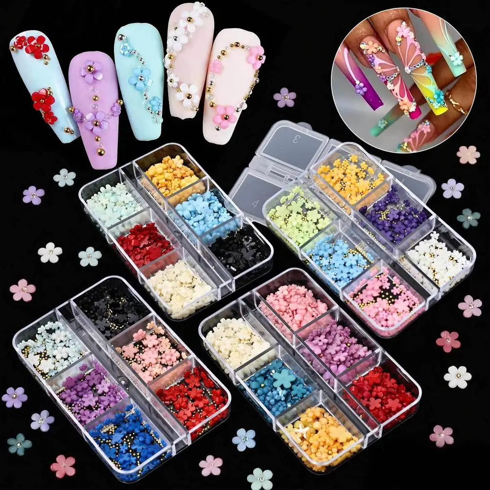 3D Acrylic Flower Nail Charms – Colorful Floral Caviar Beads Nail Art Charms Qme