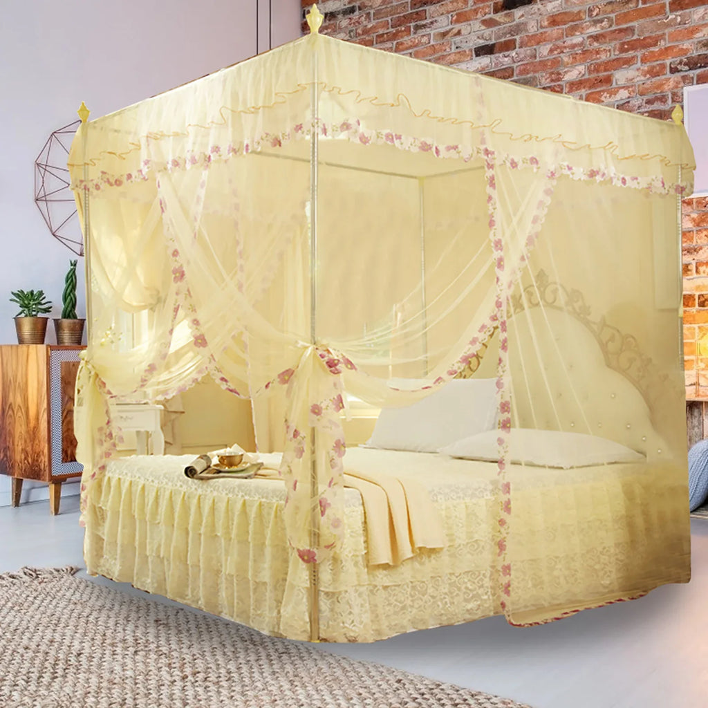 Luxury Lace Mosquito Net – 3-Side Opening Soft Mesh Canopy Bed Canopy Net Qme