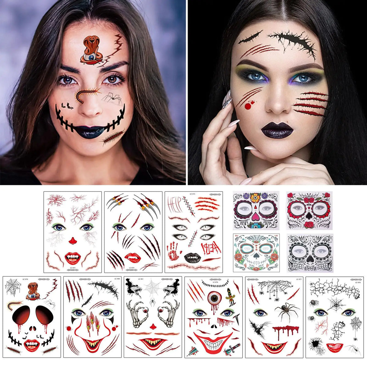 Day of the Dead Sugar Skull Temporary Face Tattoos – 13 Sheets Temporary Face Tattoos Qme