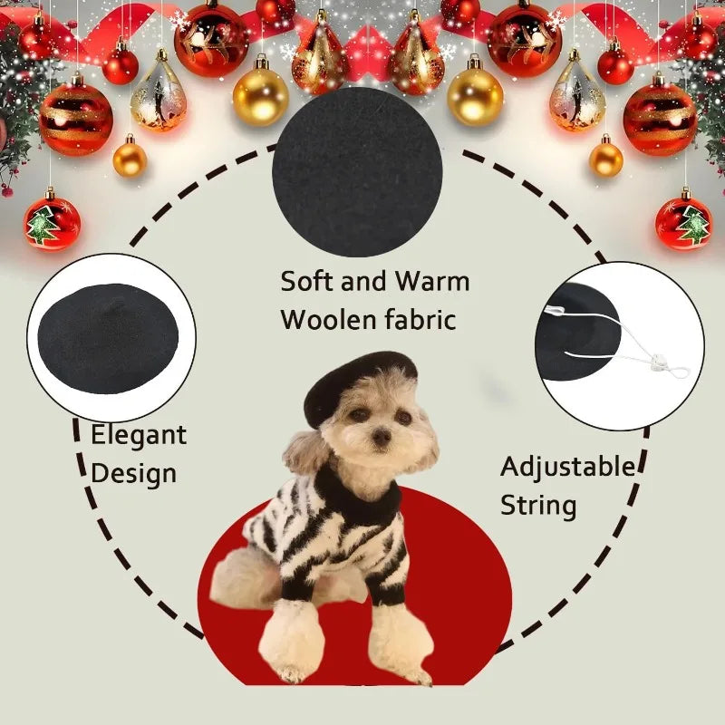 Wool Beret Hat for Small Dogs & Cats – Cute Pet Photo Prop Pet Costume Hat Qme
