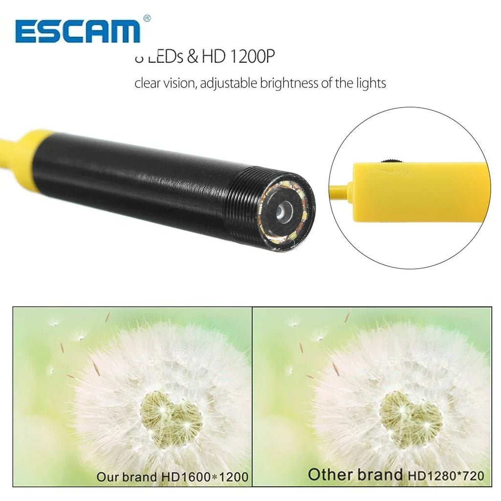 ESCAM WiFi Borescope Camera HD 1200P 8 LED Waterproof | 2-10M Borescope Inspection Camera Qme