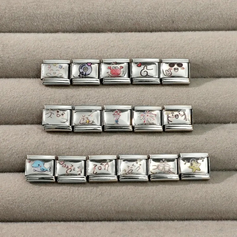 Kawaii Italian Charm Link Bracelet – Dolphin, Crab & Cat Charm Link Bracelet Qme