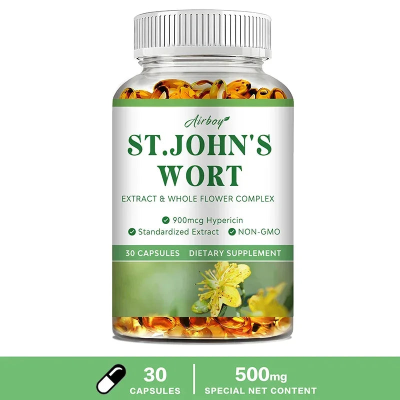 St. John's Wort Extract Capsules – Mood & Relaxation Support Herbal Supplement Qst 30 Capsules