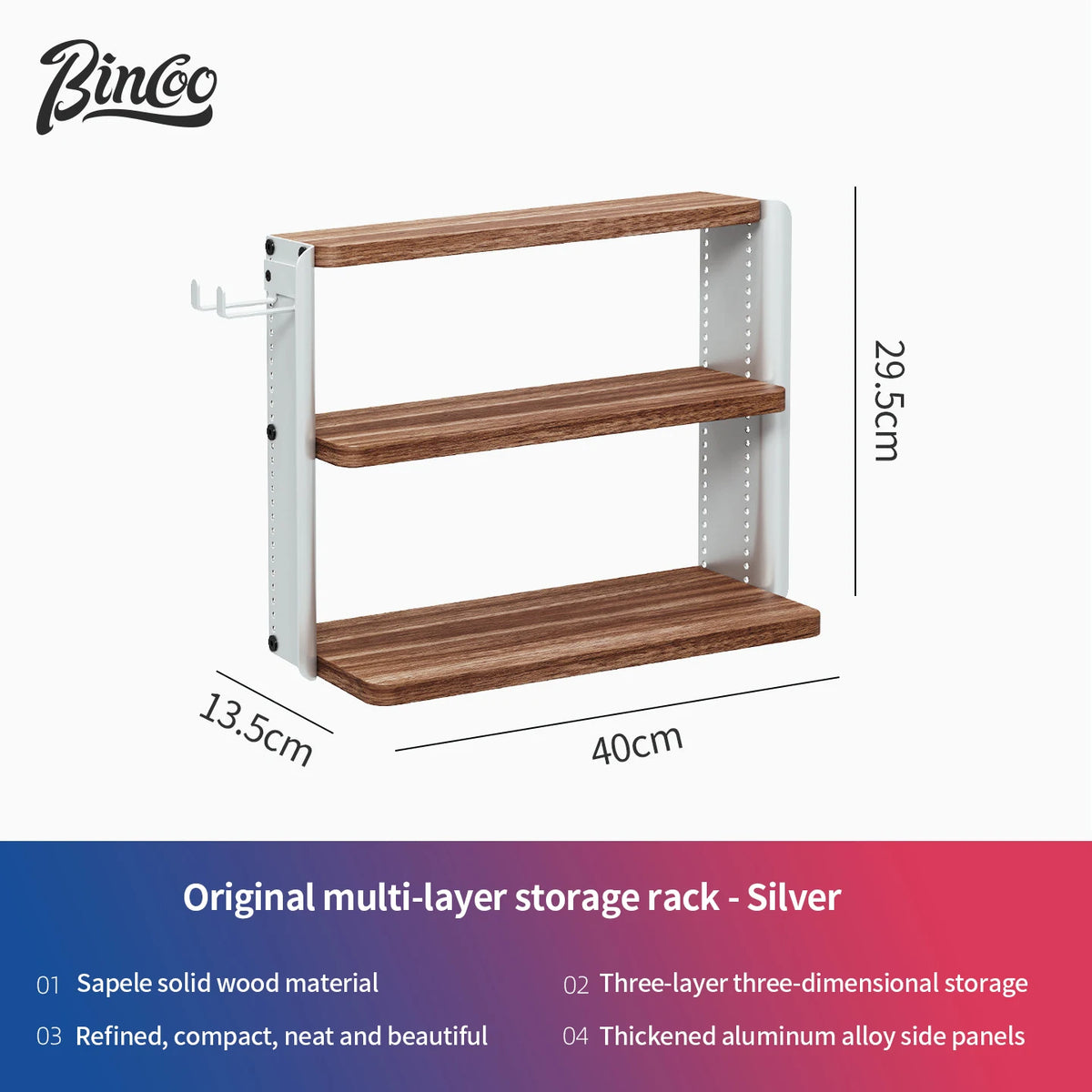 Bincoo Solid Wood Multi-Tier Coffee Storage Cabinet & Organizer Coffee Storage Cabinet Qst Silver B