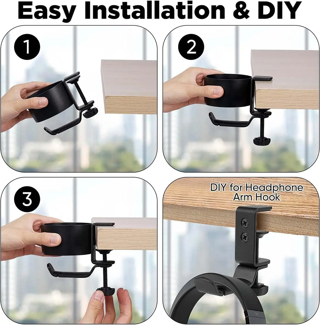 360° Rotating Desk Cup Holder Clamp Organizer – Gaming & Office Desk Cup Holder Qme