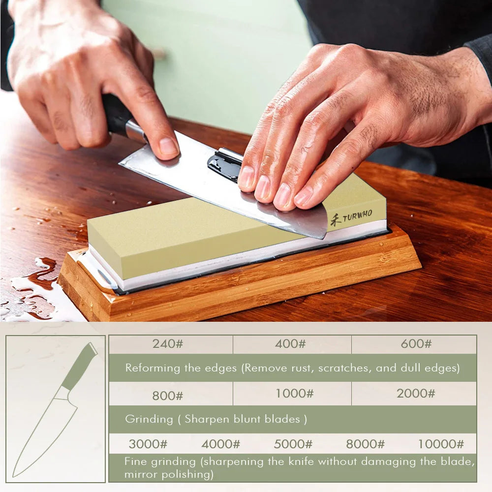 TURWHO Double-Sided Whetstone Set – Grit 240–10000 Whetstone Sharpener Qst