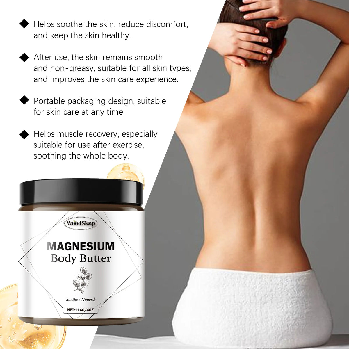Woodsleep Magnesium Body Cream – Moisturizing Muscle Butter Magnesium Body Cream Qst