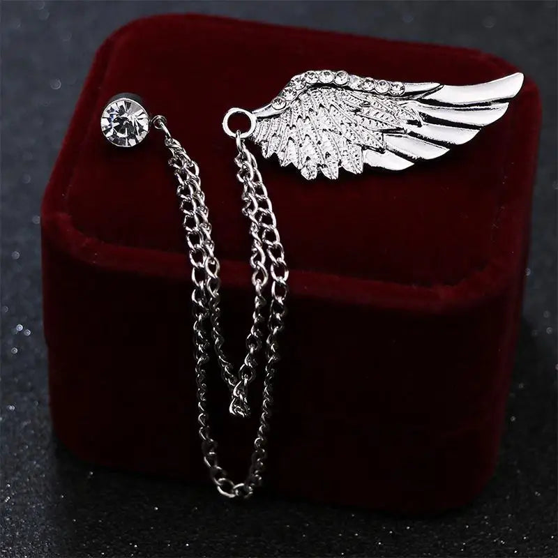 Angel Wings Tassel Chain Lapel Pin | Metal Feather Brooch Lapel Pin Brooch Qme A2