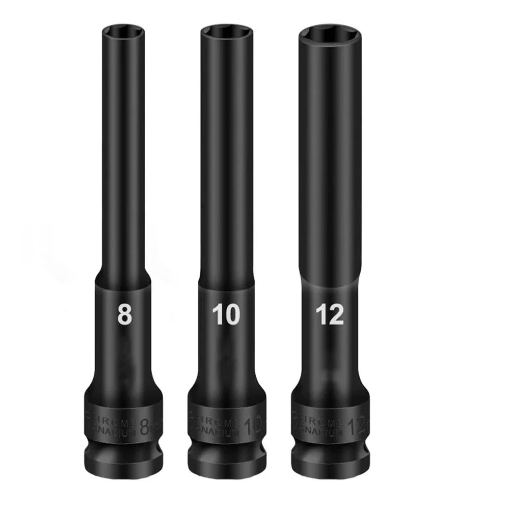3-Pack 1/2" Drive 8mm Hex Socket Adapter – Chrome Vanadium Steel Socket Adapter Qme