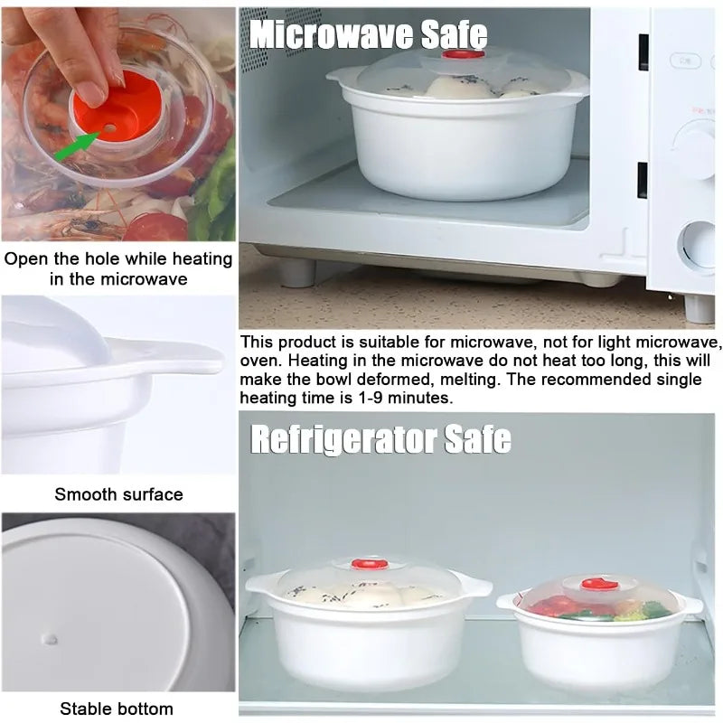 Microwave Safe Plastic Bowl with Fresh-Keeping Lid | Food-Grade Microwave Bowl with Lid Qme
