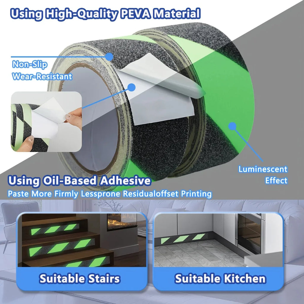 Glow in the Dark Anti-Slip Safety Tape | Luminous Green 5CM x 5M Anti-Slip Safety Tape Qme