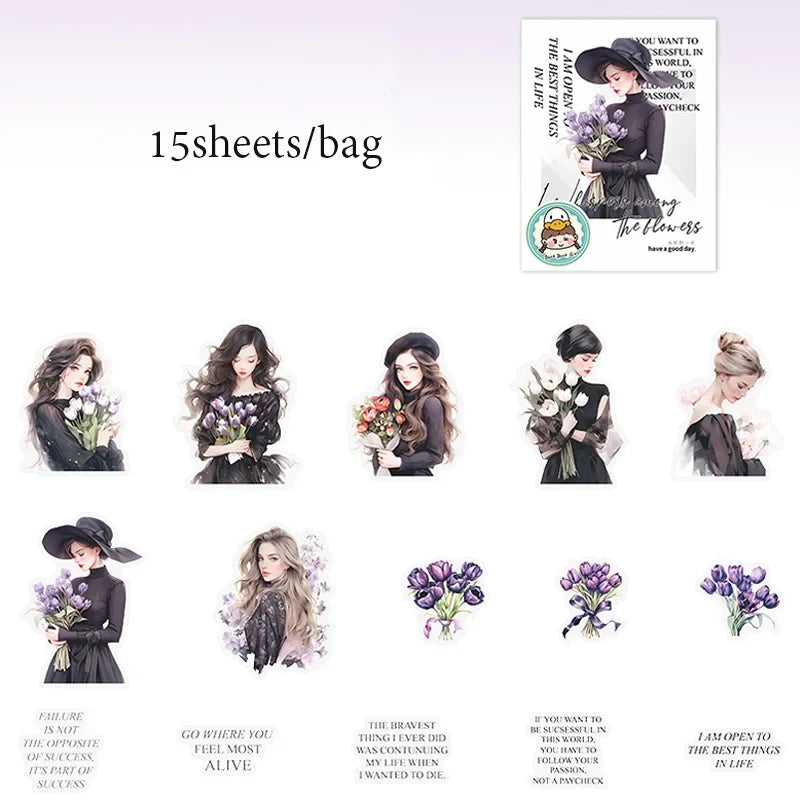 Vintage Watercolor Floral PET Stickers – Journal & Collage Decor Decorative Sticker Pack Qme 3