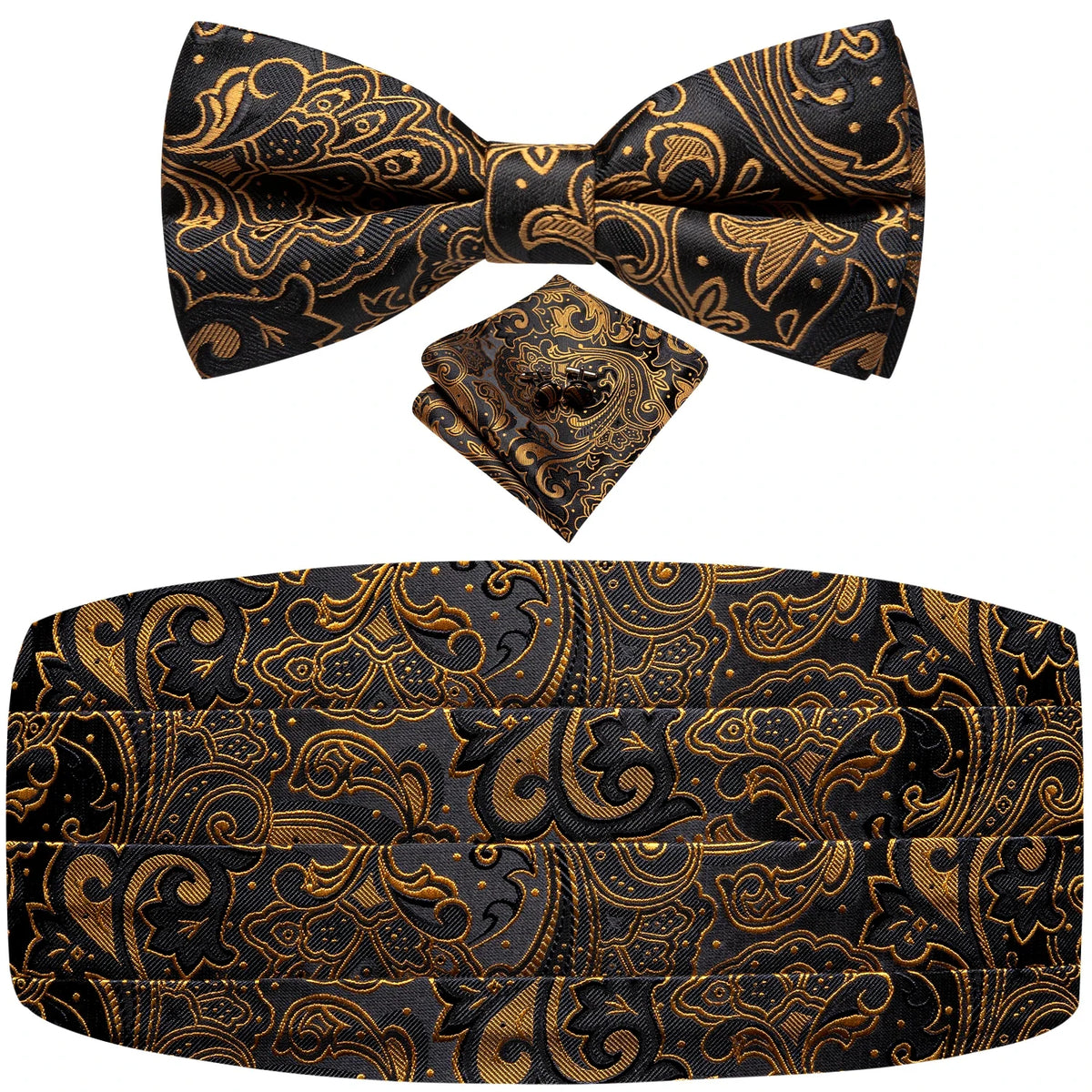 Men's Jacquard Paisley Cummerbund Bow Tie & Pocket Square Set Cummerbund Bow Tie Set Qme YF-2031