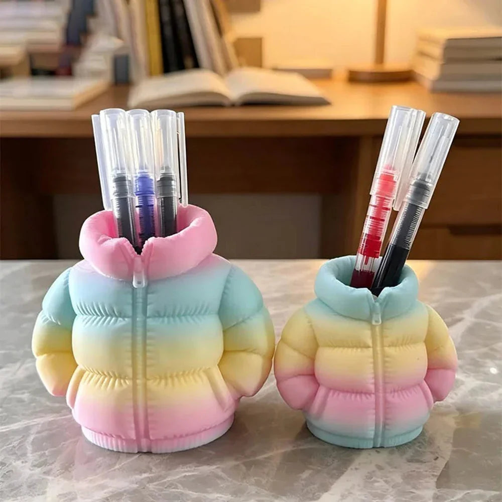 Down Jacket Pen Holder Desktop Organizer | 12 Colors Novelty Pen Holder Qme