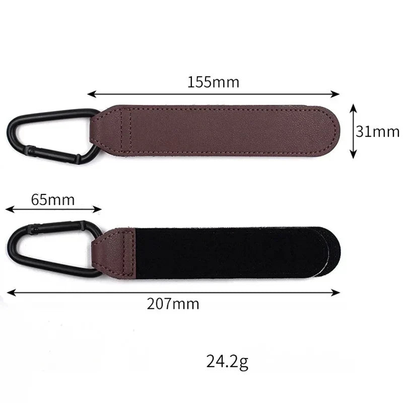 PU Leather Baby Stroller Hooks – Adjustable Pram Bag Hangers 2pc Stroller Hook Organizer Qme