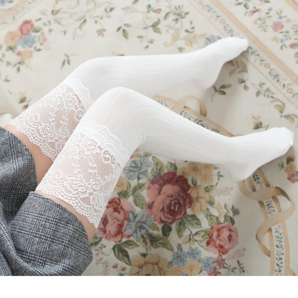 Women's Floral Lace Over-Knee Thigh High Stockings – 7 Colors Lace Thigh High Stockings Qme