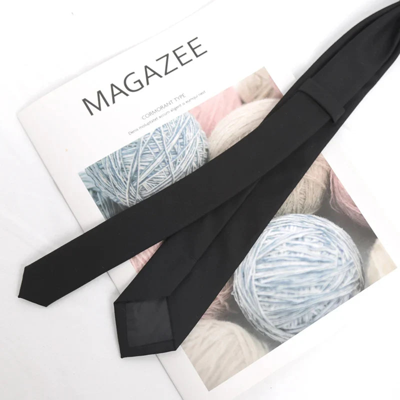 Men's Slim Black Cotton Necktie – Narrow Solid Tie Slim Necktie Qme