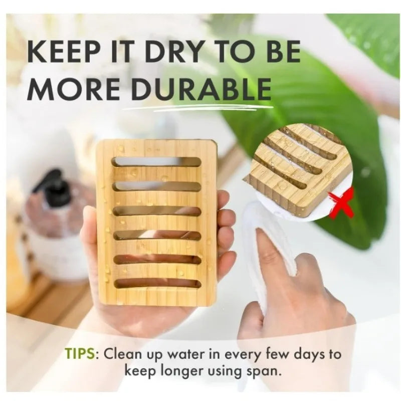 Natural Bamboo Soap Dish Holder – Self-Draining Rustic Tray Bamboo Soap Dish Qme