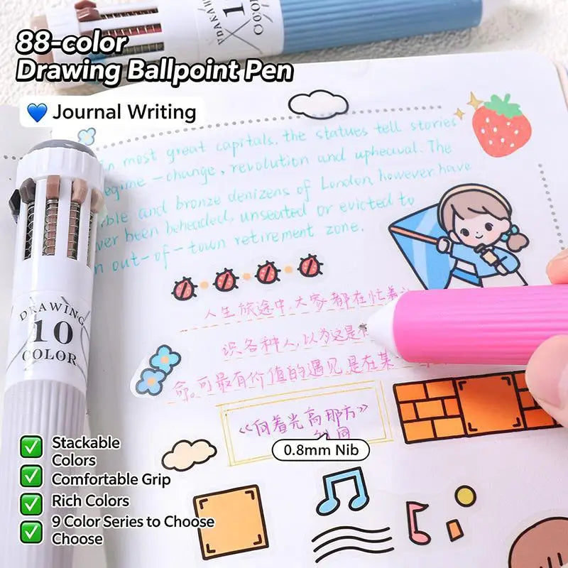 Retractable Multicolor Ballpoint Pen for Art, Drawing & Sketching Multicolor Ballpoint Pen Qme