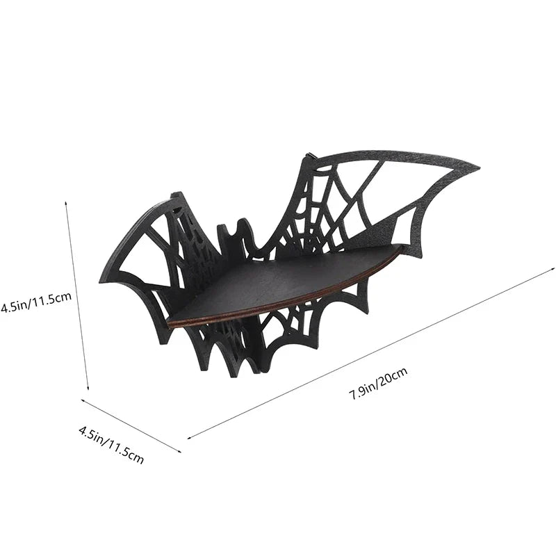 Bat Corner Shelf – Wooden Floating Gothic Wall Display Floating Wall Shelf Qme black