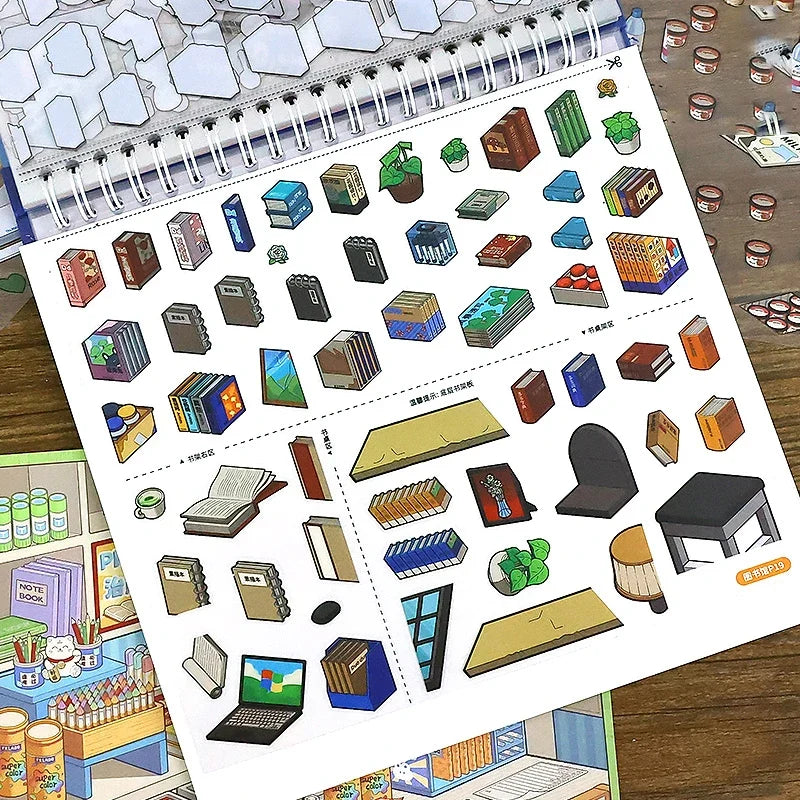 3D Creative Sticker Book with Tweezers – DIY Miniature Scene Kit DIY Sticker Craft Kit Qme